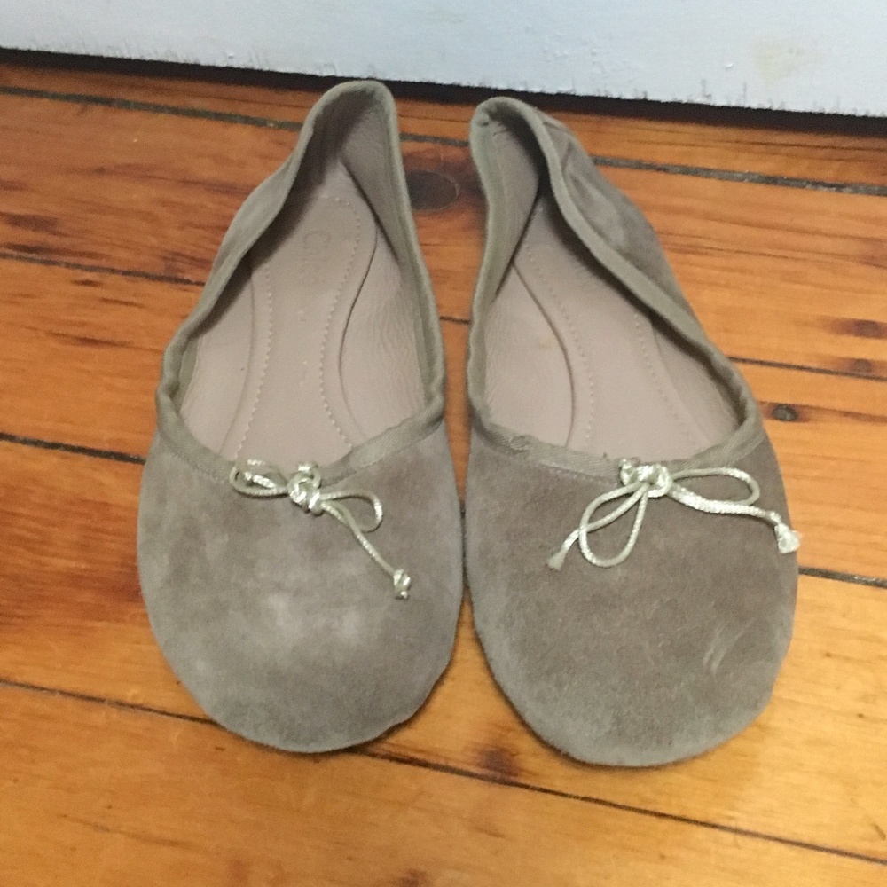 Chloe Greige Suede Ballet Slipper Flats, 38
